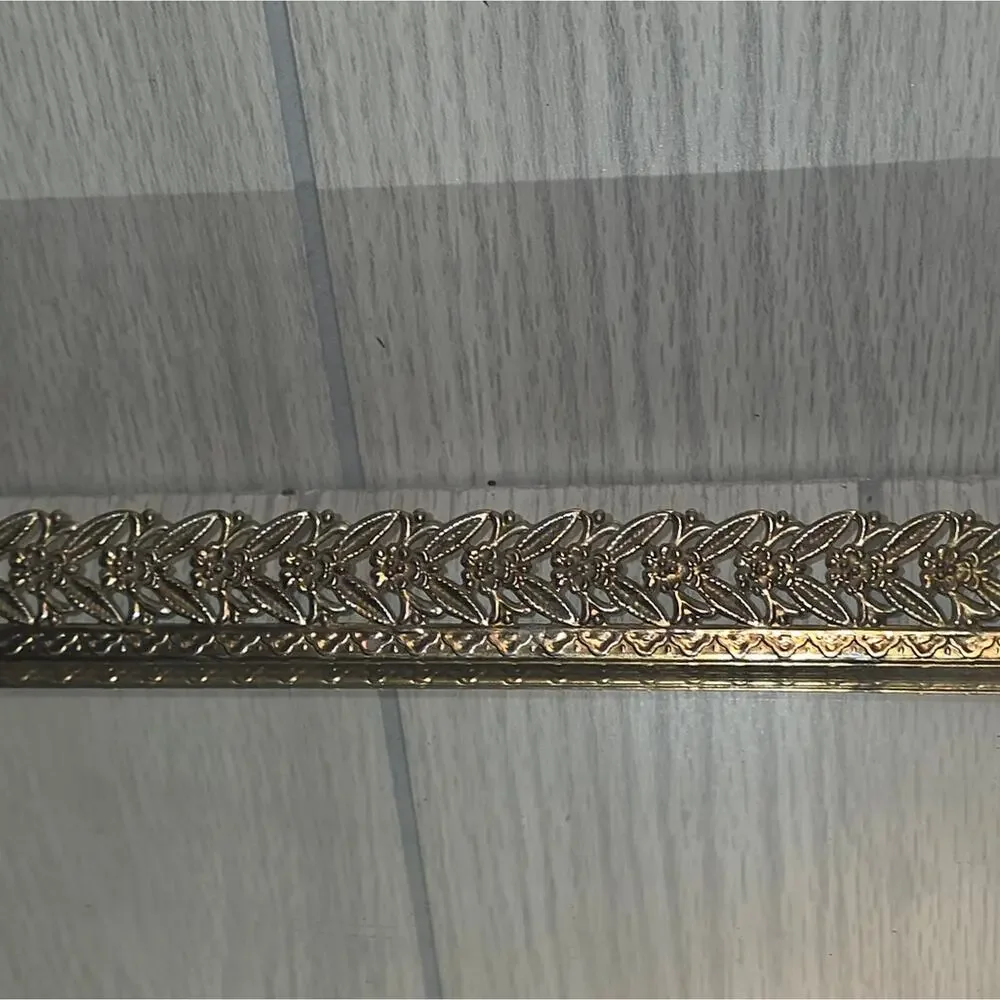 Vintage Fillagree Gold Tone Rectangle Mirrored Vanity Tray Trinket Display